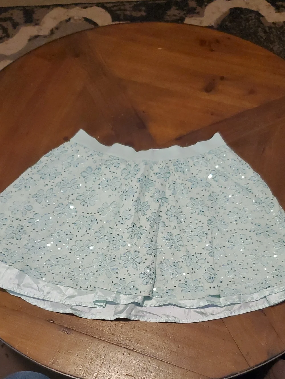 Justice Light Teal Floral Eyelet Skater Skirt with Sequins